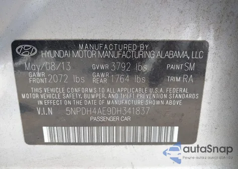 2013 Hyundai Elantra Gls из США, поврежденный, VIN 5NPDH4AE9DH341837